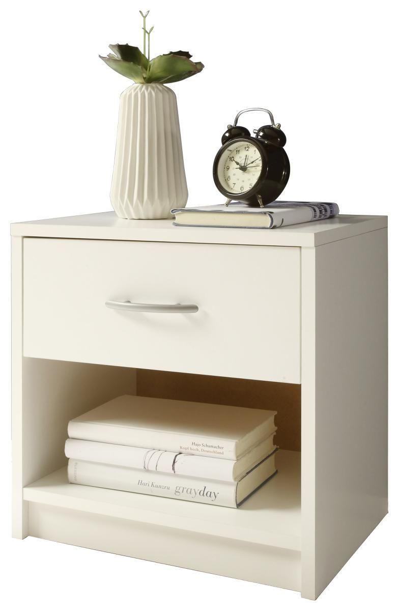 NOČNÍ STOLEK, bílá, 39/41/28 cm - bílá/barvy hliníku, Design, kompozitní dřevo/plast (39/41/28cm) - Carryhome