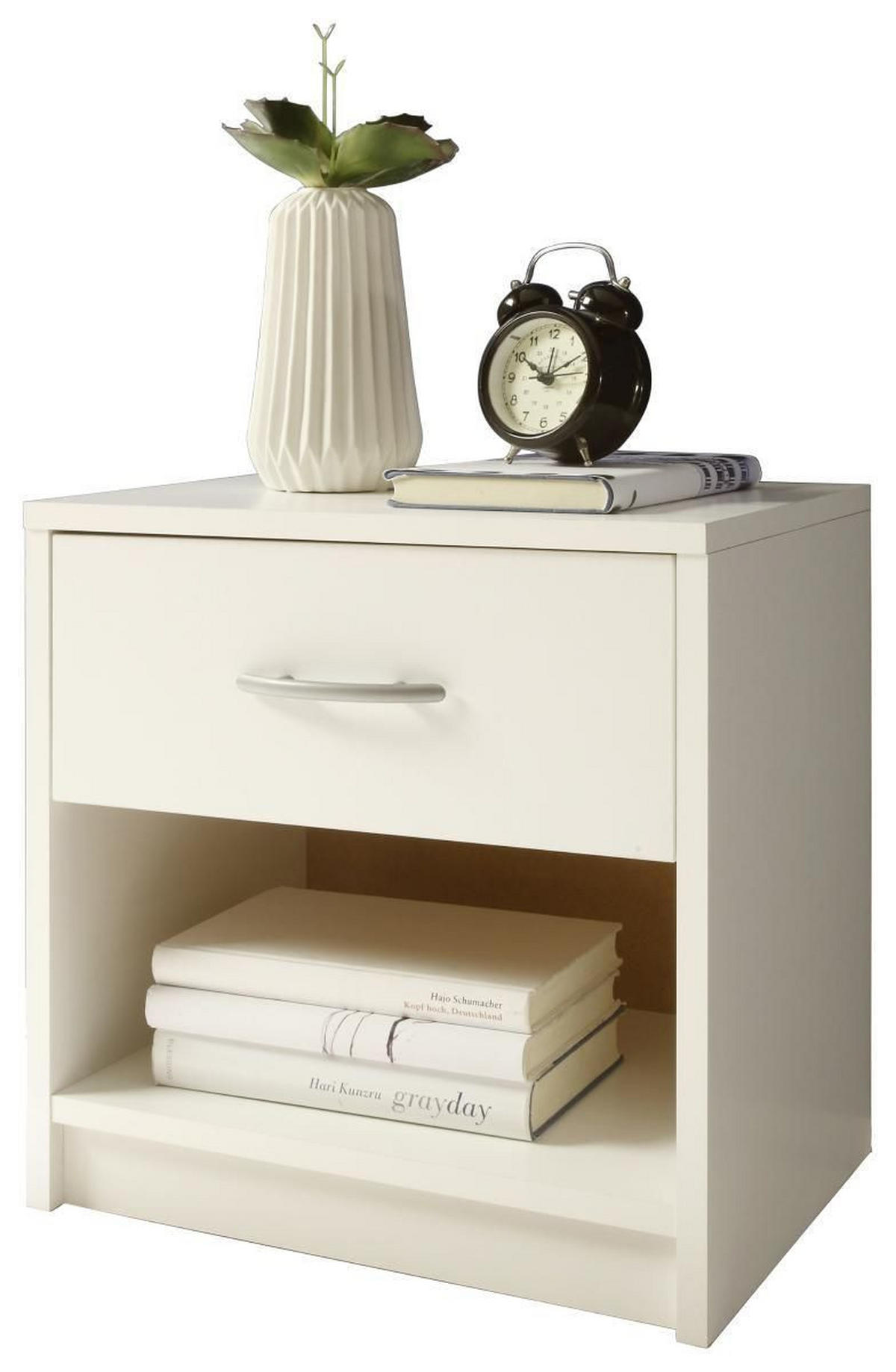 NOČNÍ STOLEK, bílá, 39/41/28 cm - bílá/barvy hliníku, Design, kompozitní dřevo/plast (39/41/28cm) - Carryhome