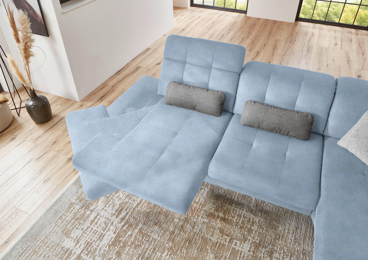 ECKSOFA in Flachgewebe Hellblau  - Schwarz/Hellblau, Design, Textil/Metall (309/190cm) - Beldomo Style
