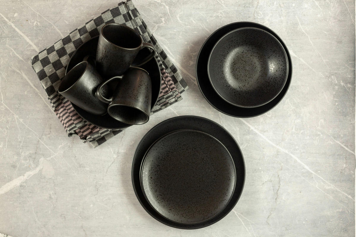 TAFELSERVICE Essential 12-teilig  - Schwarz, Trend, Keramik - Mäser
