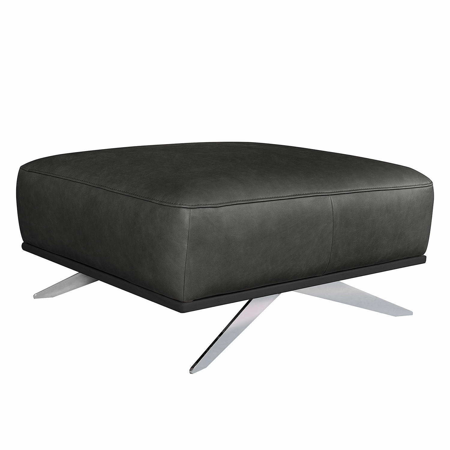 HOCKER Echtleder Schwarz  - Chromfarben/Schwarz, Design, Leder/Metall (95/46/80cm) - Livetastic