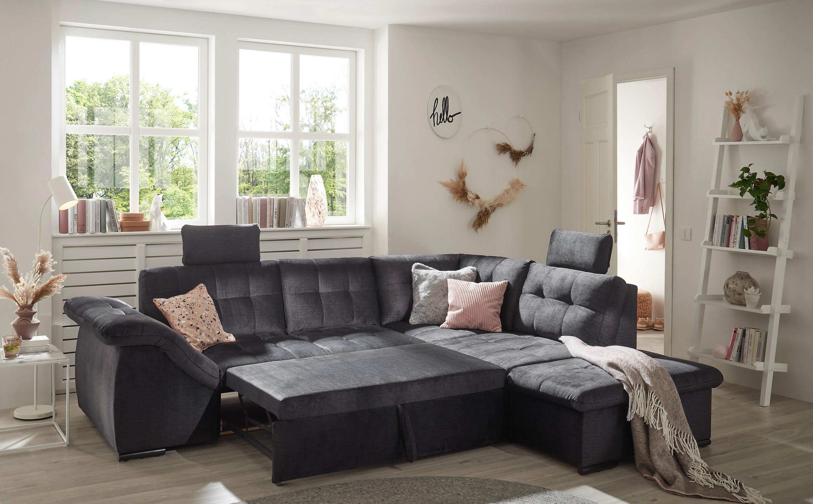 ECKSOFA in Mikrovelours Schwarz  - Schwarz, Konventionell, Kunststoff/Textil (283/217cm) - MID.YOU