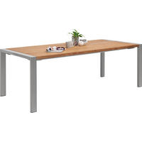 GARTENTISCH 220/100/76 cm Holz, Metall rechteckig  - Edelstahlfarben/Teakfarben, ROMANTIK / LANDHAUS, Holz/Metall (220/100/76cm) - Amatio