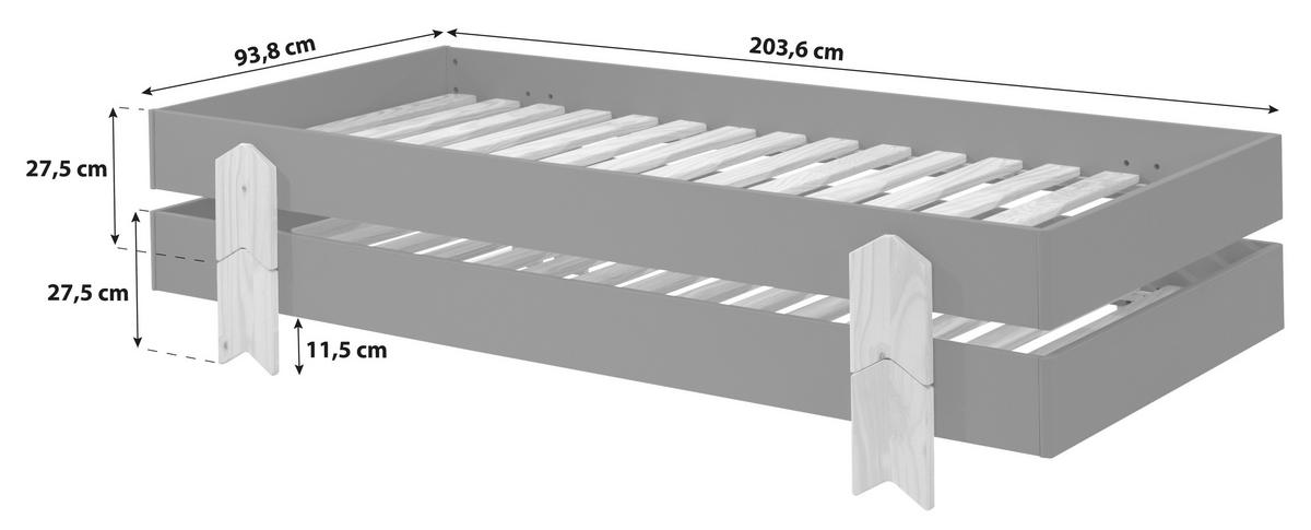 STOHOVATEĽNÁ POSTEĽ, 90/200 cm sivá - sivá/farba borovice, Modern, drevo/kompozitné drevo (90/200cm) - MID.YOU