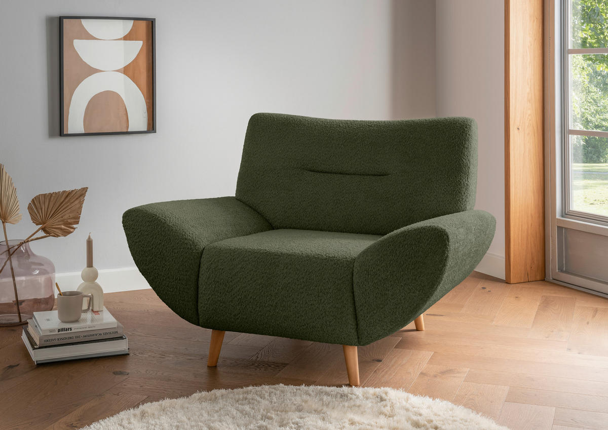 SESSEL in Bouclé Waldgrün  - Waldgrün/Wildeiche, KONVENTIONELL, Holz/Textil (111/81/90cm) - MID.YOU