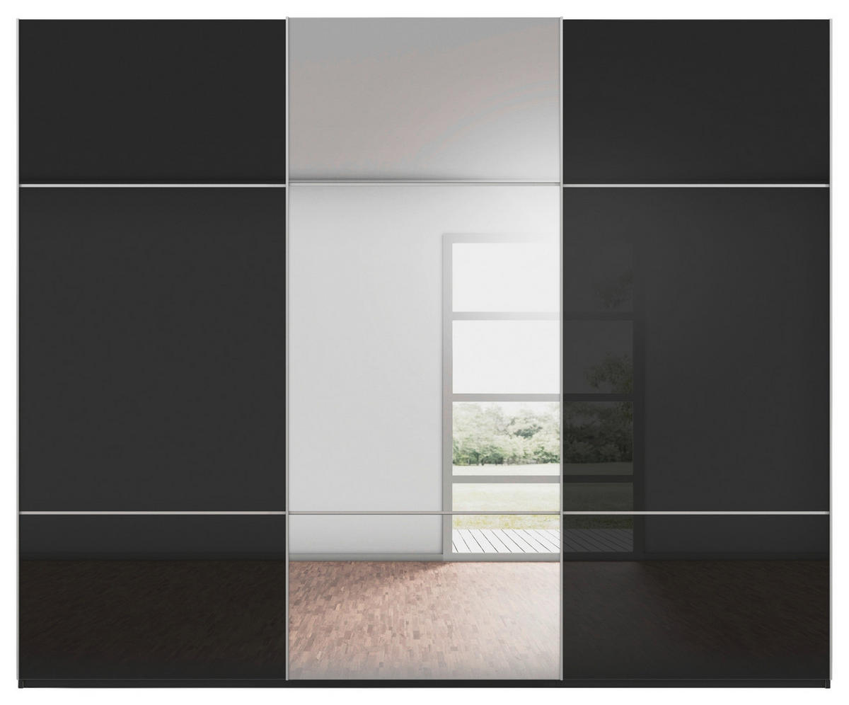 SCHWEBETÜRENSCHRANK in Schwarz  - Alufarben/Schwarz, Konventionell, Glas/Holzwerkstoff (271/223/68cm) - Novel