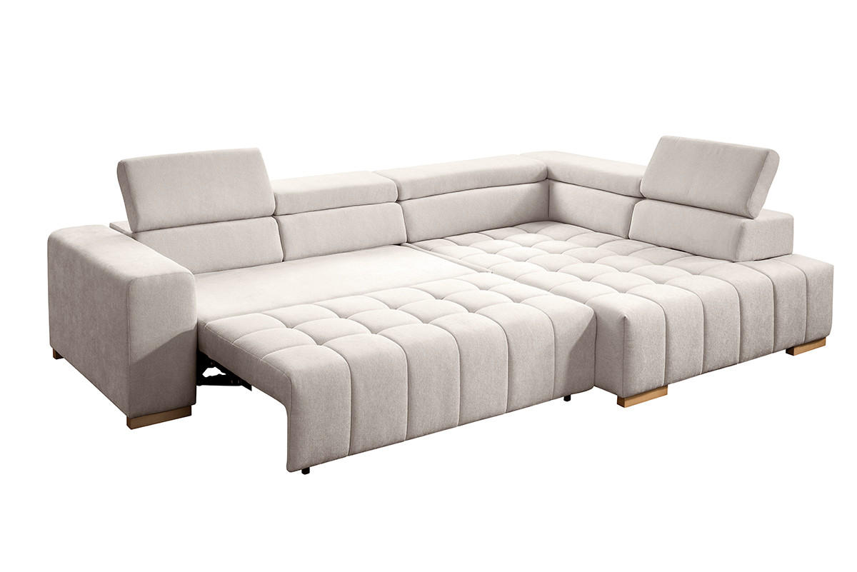 ECKSOFA in Chenille Creme  - Creme/Naturfarben, Design, Holz/Textil (307/201cm) - Livetastic