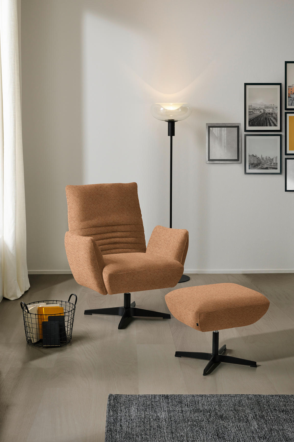 SESSEL in Chenille Aprikose  - Aprikose/Schwarz, Design, Textil/Metall (60/94/86cm) - Dieter Knoll