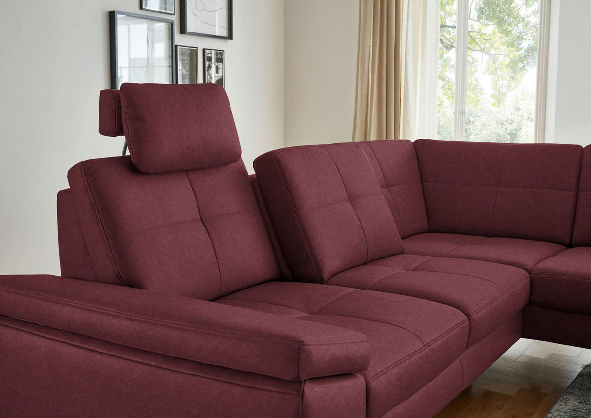 ECKSOFA in Lederlook, Mikrofaser Bordeaux  - Bordeaux/Schwarz, Design, Textil/Metall (261/220cm) - Beldomo System
