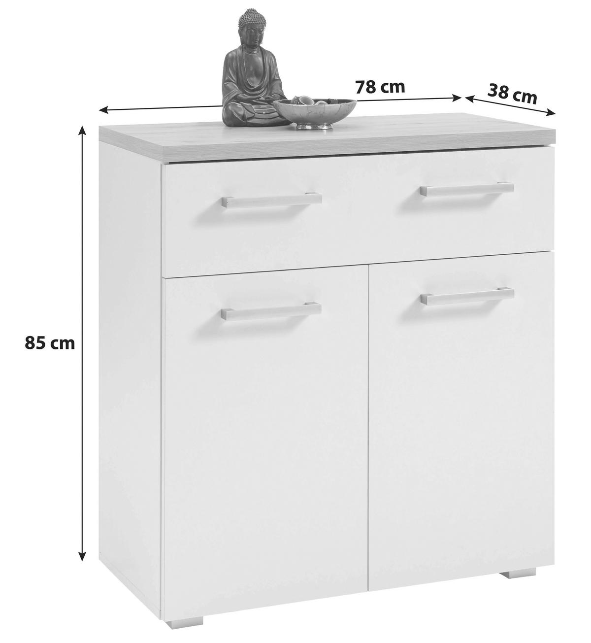 OMARA ZA ČEVLJE bela, barve hrasta - srebrne barve/barve hrasta, Moderno, umetna masa/leseni material (78/85/38cm) - Xora