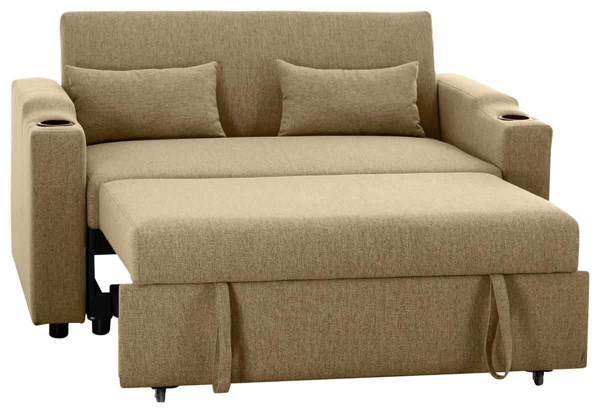 SCHLAFSOFA in Leinenoptik Khaki  - Khaki/Schwarz, Basics, Kunststoff/Textil (150/91/85cm) - P & B