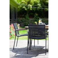 STAPELSTUHL in Kunststoff Anthrazit, Schwarz, Teakfarben  - Anthrazit/Schwarz, KONVENTIONELL, Holz/Kunststoff (60/84/56cm) - Gardenson