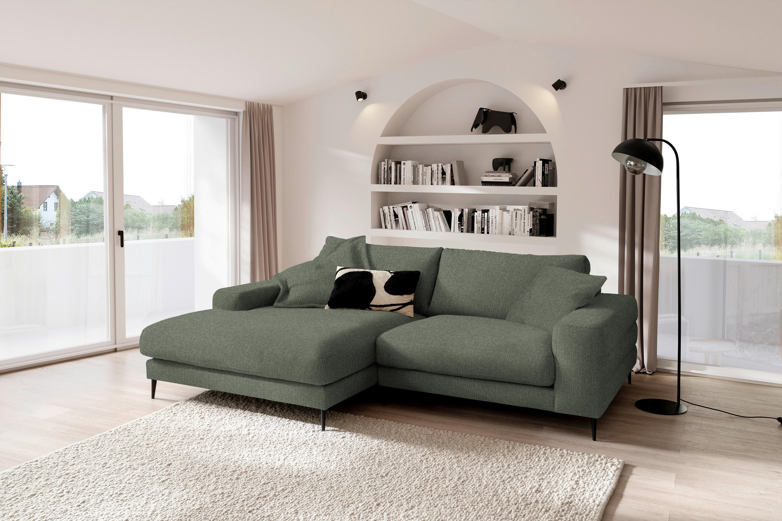 ECKSOFA in Flachgewebe Grün  177/253 cm  - Schwarz/Grün, Design, Textil/Metall (177/253cm) - Dieter Knoll