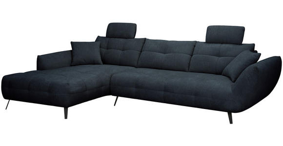 ECKSOFA Dunkelblau Chenille Armlehnenkissen, Rücken echt, Sitztiefenverstellung  - Schwarz/Dunkelblau, KONVENTIONELL, Textil/Metall (215/313cm) - Hom`in