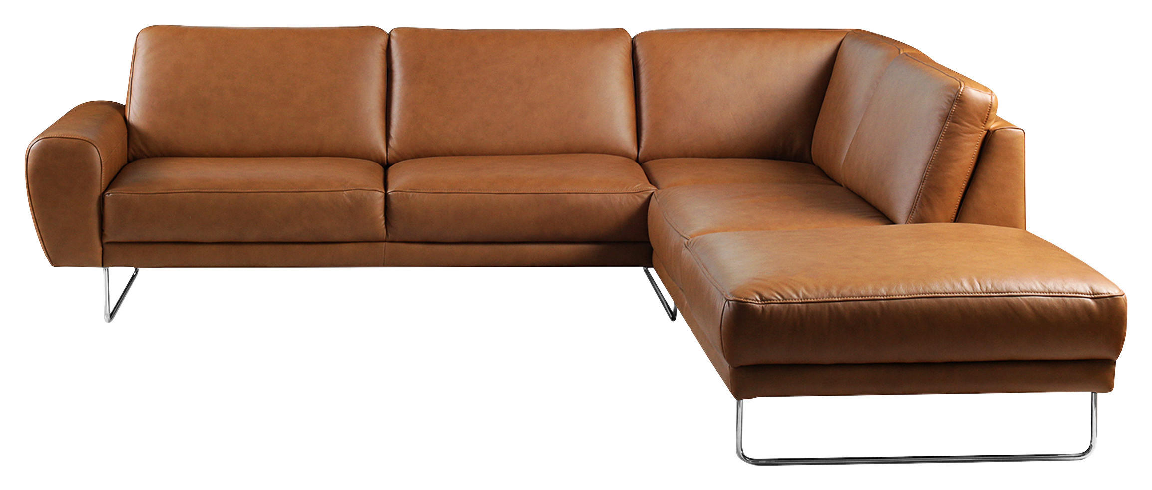 ECKSOFA in Echtleder Cognac  - Chromfarben/Cognac, Design, Leder/Metall (273/250cm) - Livetastic