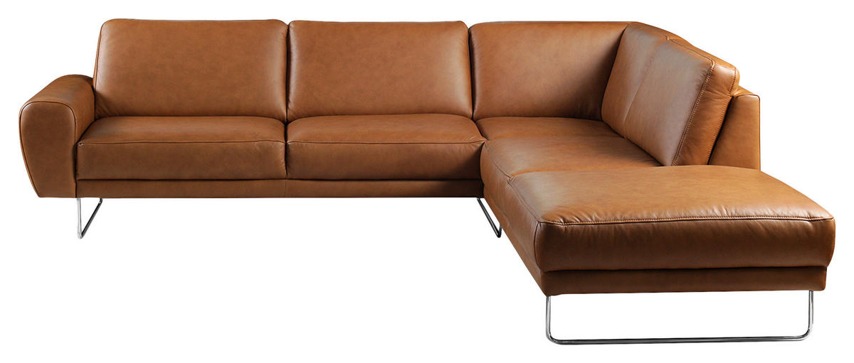ECKSOFA in Echtleder Cognac  273/250 cm  - Chromfarben/Cognac, Design, Leder/Metall (273/250cm) - Livetastic