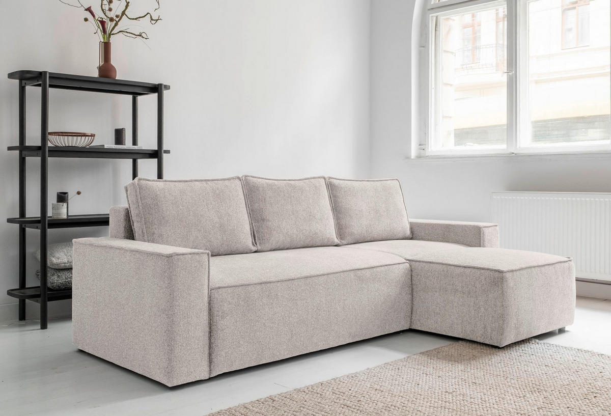 ECKSOFA in Beige  - Weiss/Beige, Design, Kunststoff/Textil (250/156cm) - MID.YOU