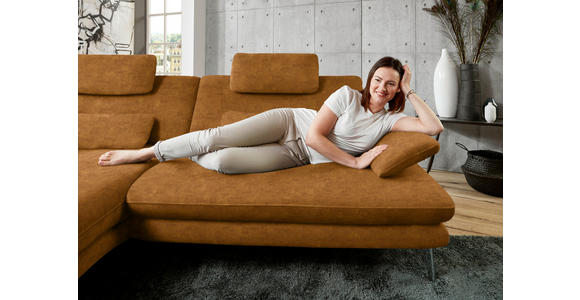 ECKSOFA in Velours Cognac 184/284 cm - Cognac/Schwarz, Design, Textil/Metall (184/284cm) - Dieter Knoll