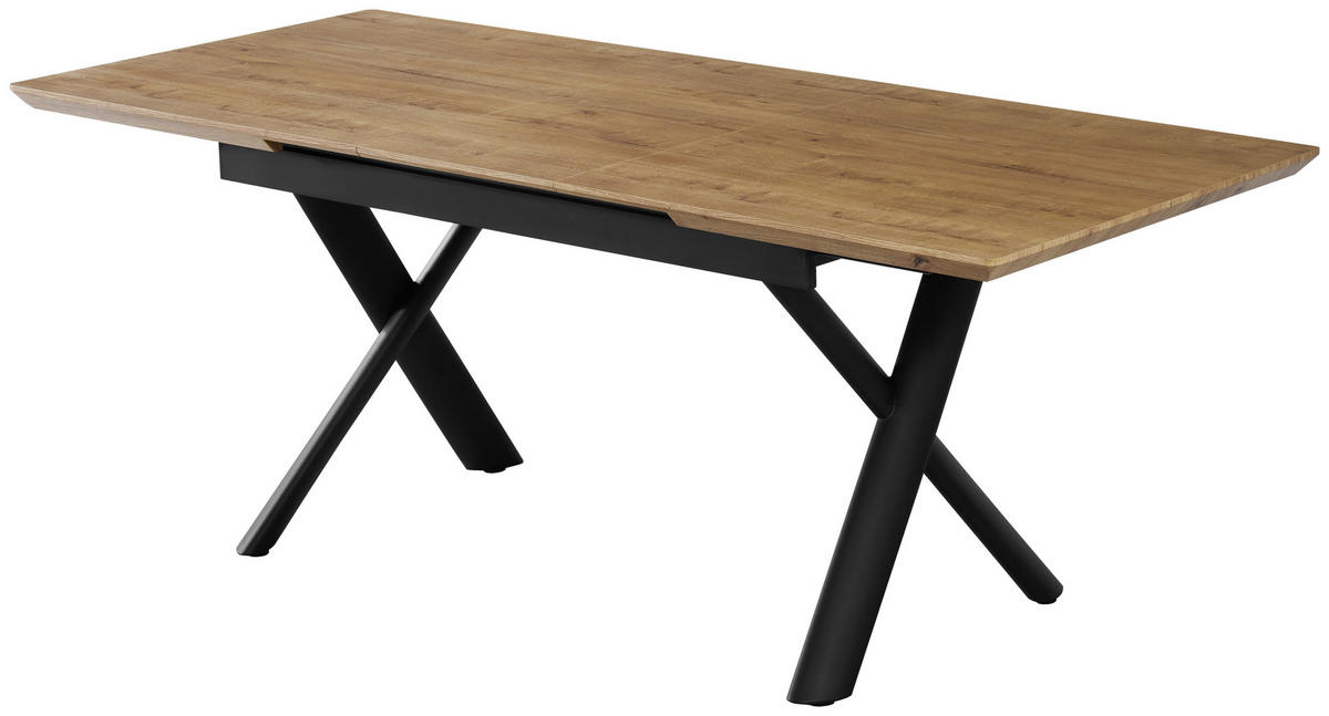 ESSTISCH 200/90/76 cm Nachbildung  Metall, Holzwerkstoff ausziehbar rechteckig Schwarz, Eichefarben  - Eichefarben/Schwarz, MODERN, Holzwerkstoff/Metall (200/90/76cm) - Livetastic