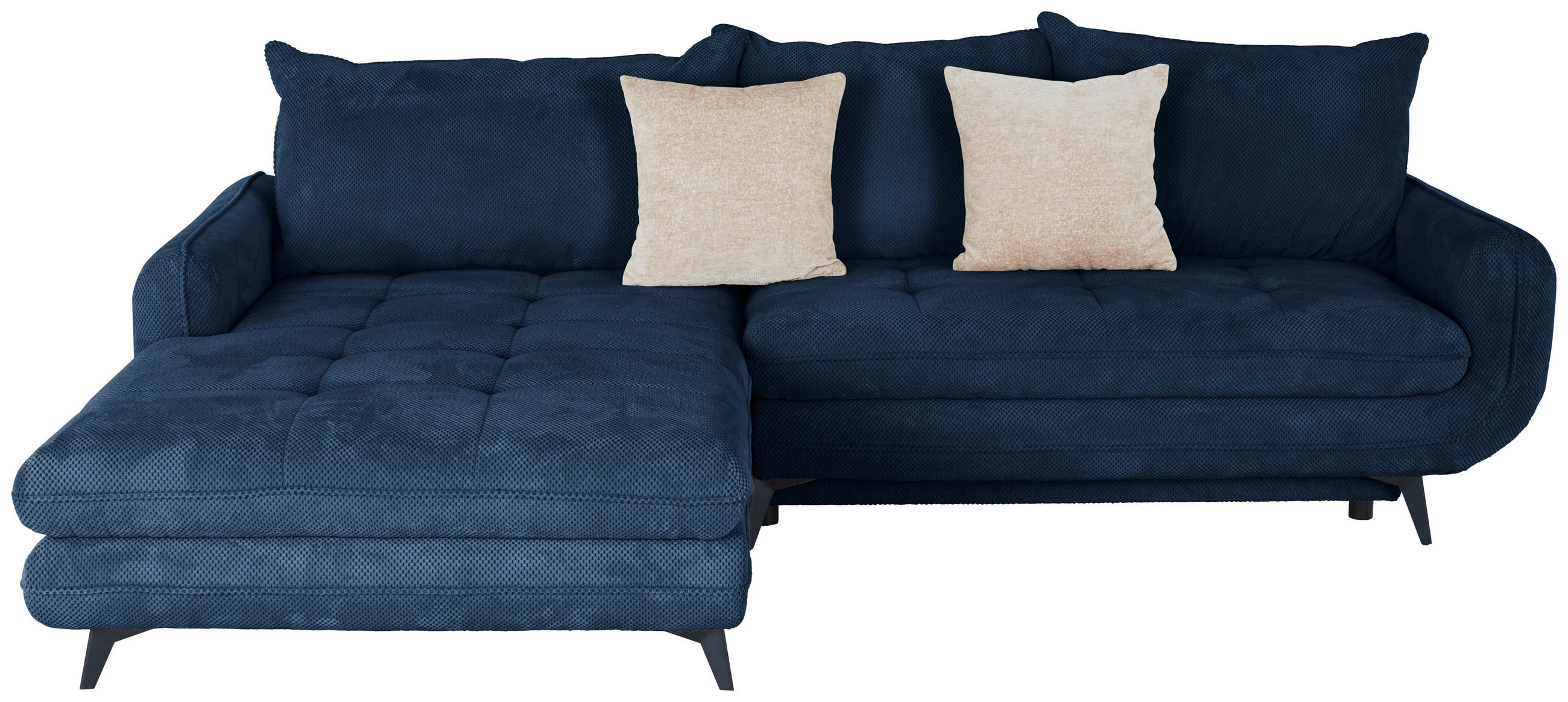 ECKSOFA WAVE Dunkelblau Struktur Zierkissen, Rückenkissen, Bettkasten  - Beige/Schwarz, MODERN, Textil/Metall (189/266cm) - MID.YOU