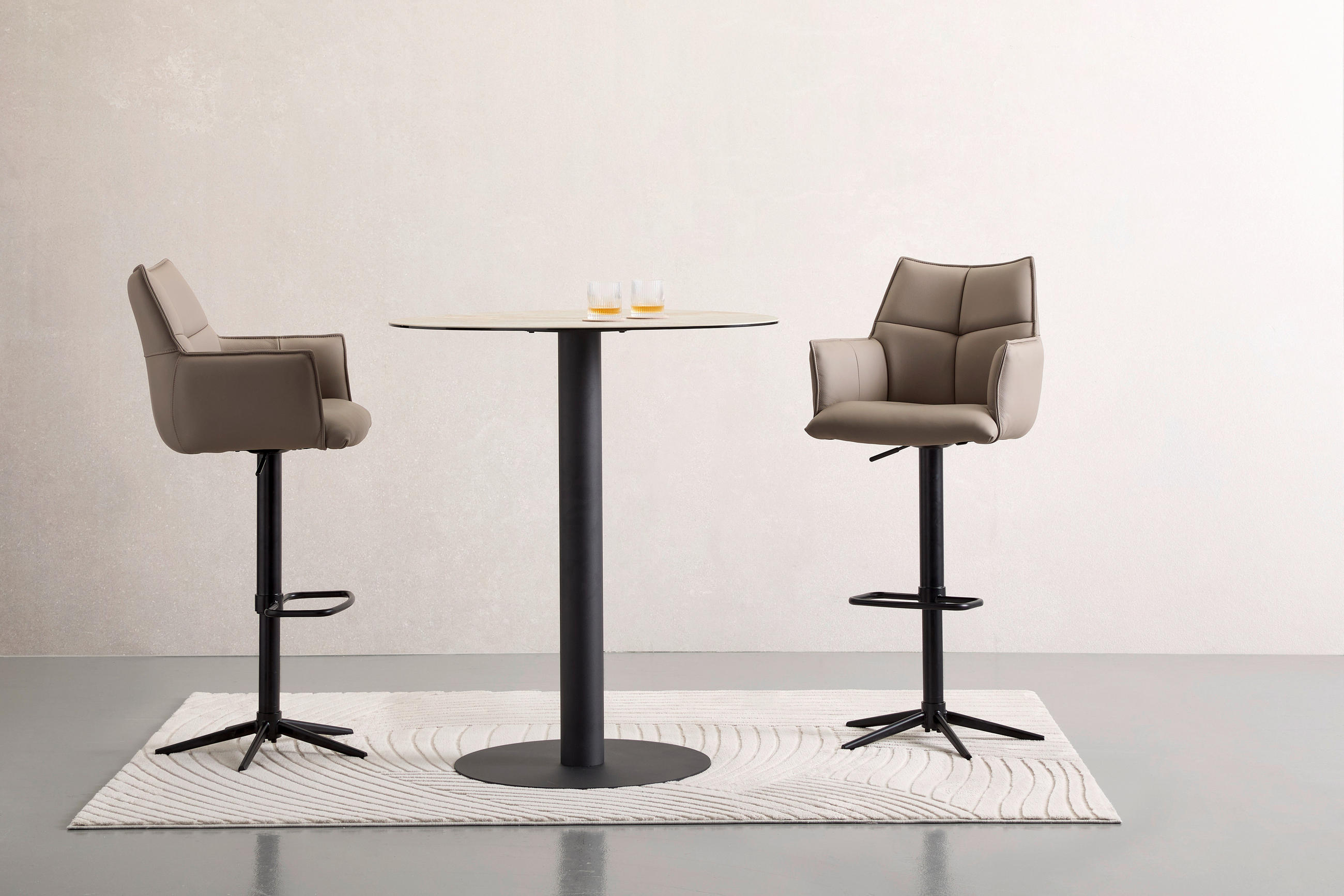 BARHOCKER Echtleder Schwarz, Taupe Eisen Sitzfläche 360° drehbar  - Taupe/Schwarz, Design, Leder/Metall (54/96-121/56cm) - Novel