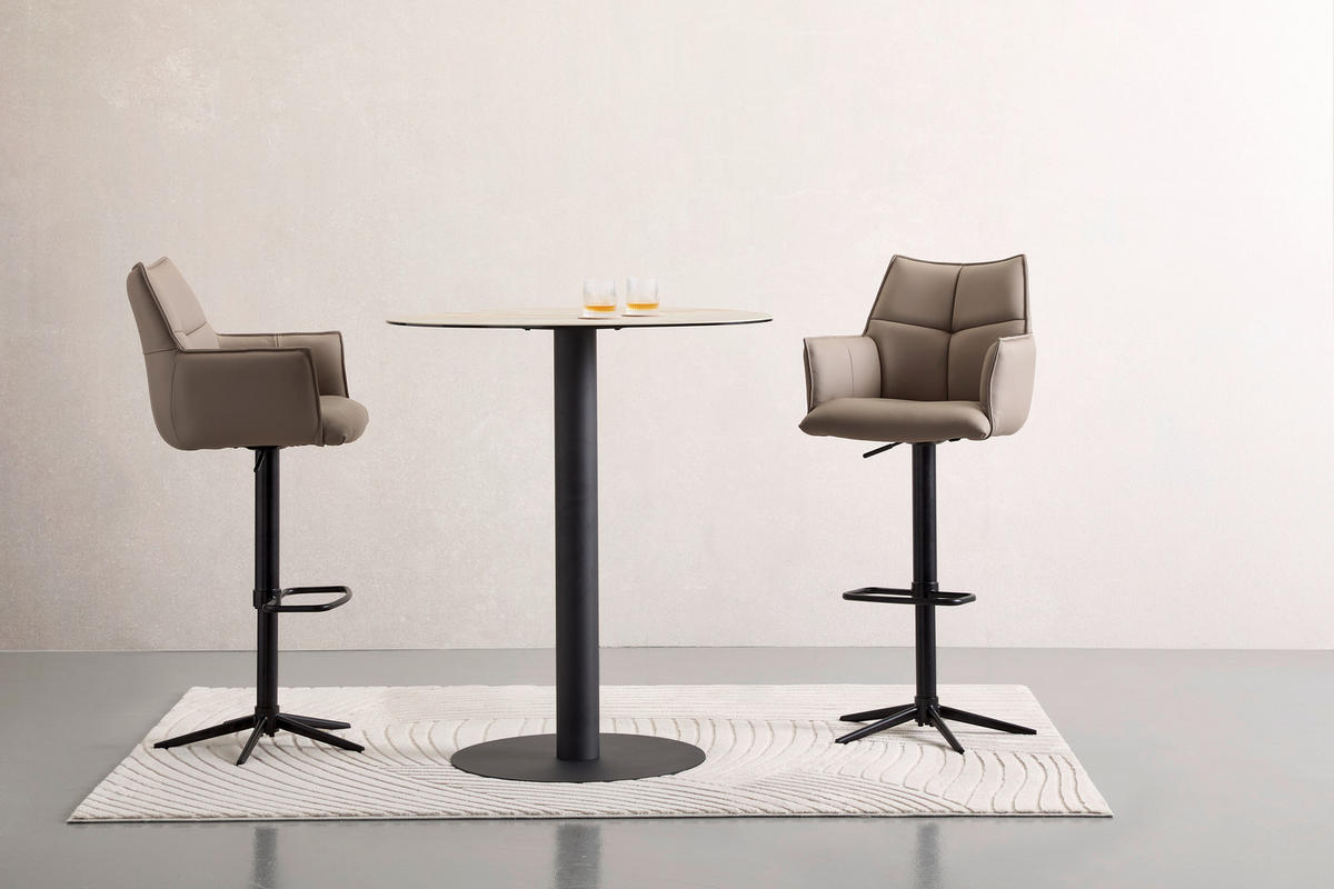 BARHOCKER Echtleder Schwarz, Taupe Eisen Sitzfläche 360° drehbar  - Taupe/Schwarz, Design, Leder/Metall (54/96-121/56cm) - Novel