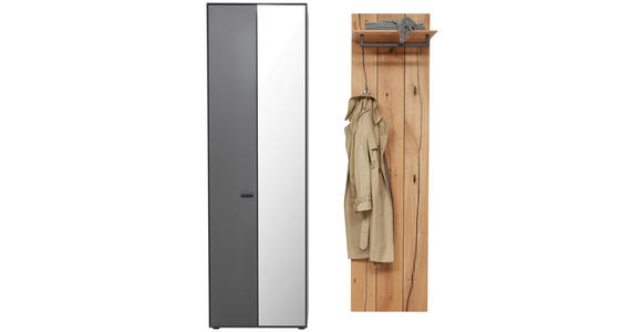 GARDEROBE in 128,8/205,5/37,1 cm - Wildeiche/Grau, Design, Glas/Holz (128,8/205,5/37,1cm) - Dieter Knoll
