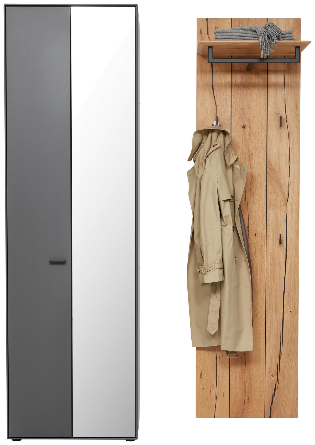 GARDEROBE  in 128,8/205,5/37,1 cm  - Wildeiche/Grau, Design, Glas/Holz (128,8/205,5/37,1cm) - Dieter Knoll