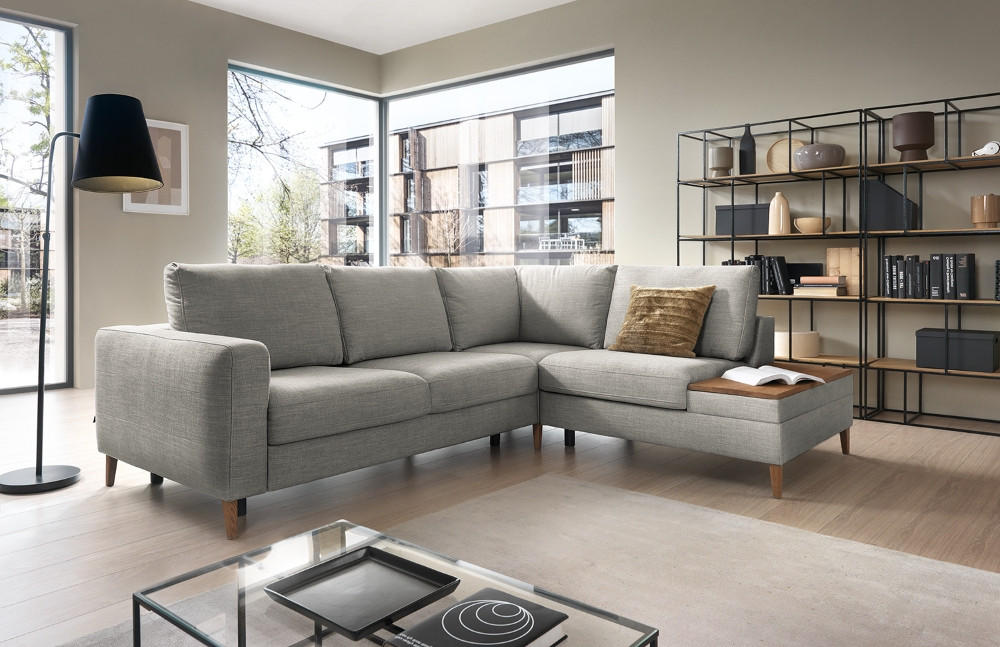 ECKSOFA in Webstoff Grau - Eschefarben/Grau, Modern, Holz/Textil (260/90/204cm) - Trendmanufaktur