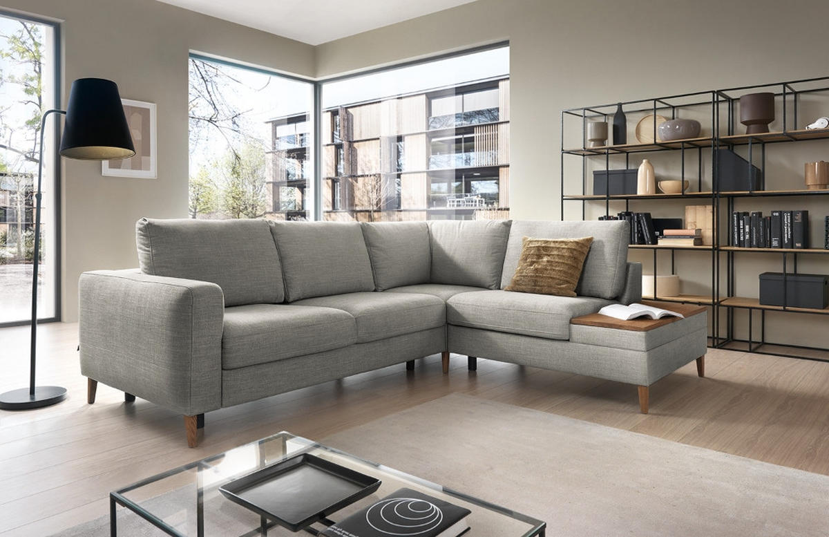 ECKSOFA in Webstoff Grau  - Eschefarben/Grau, Modern, Holz/Textil (260/90/204cm) - Trendmanufaktur