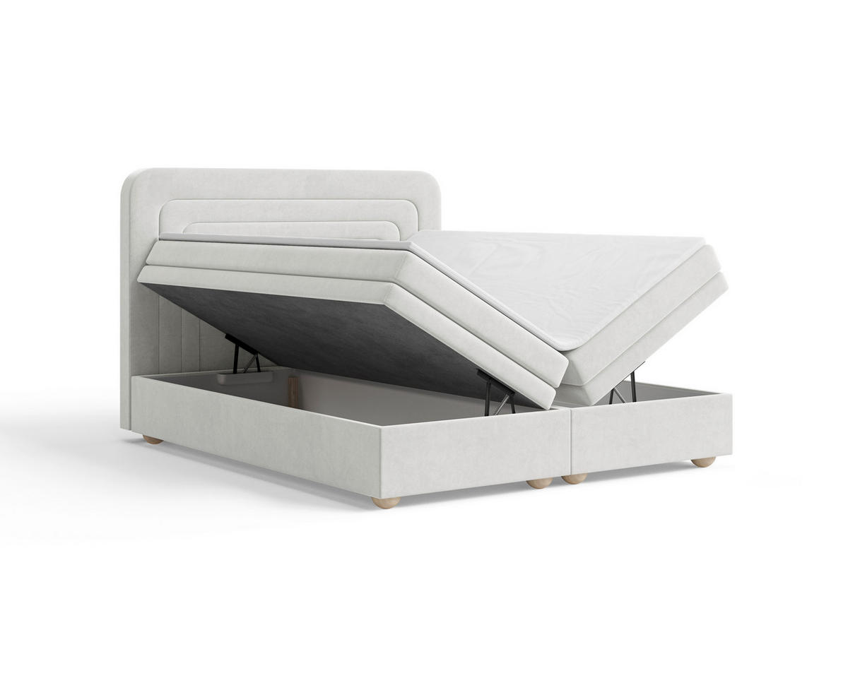 BOXBETT 160/200 cm,  in Creme, gepolstertes Kopfteil, Bettkasten, Topper, H2 + H3 = mittel + fest  - Creme/Bronzefarben, MODERN, Holz/Kunststoff (160/200cm) - Livetastic