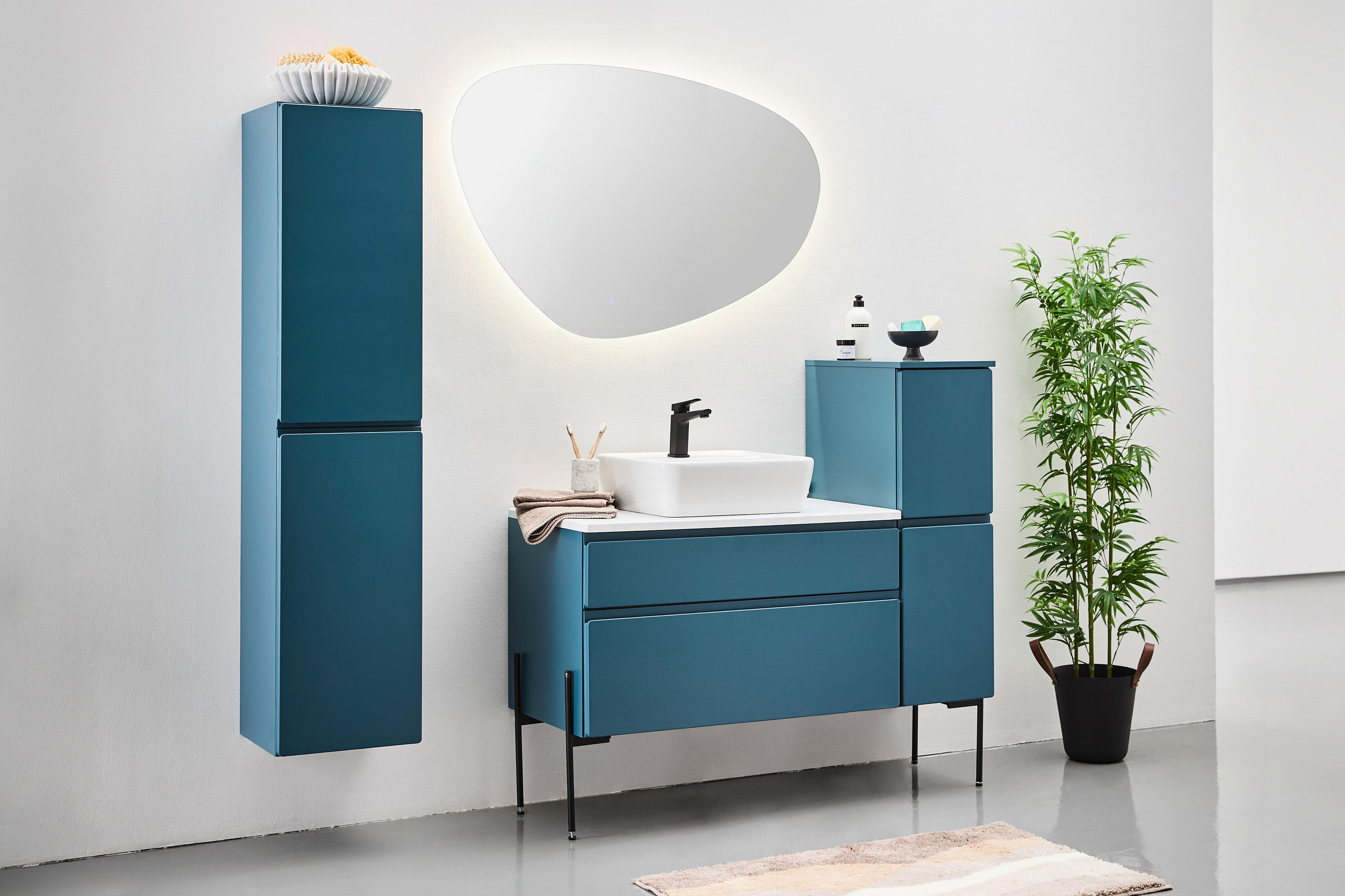 WASCHBECKENUNTERSCHRANK 90/55/47 cm - Weiss/Dunkelblau, Modern, Holzwerkstoff (90/55/47cm) - Welnova