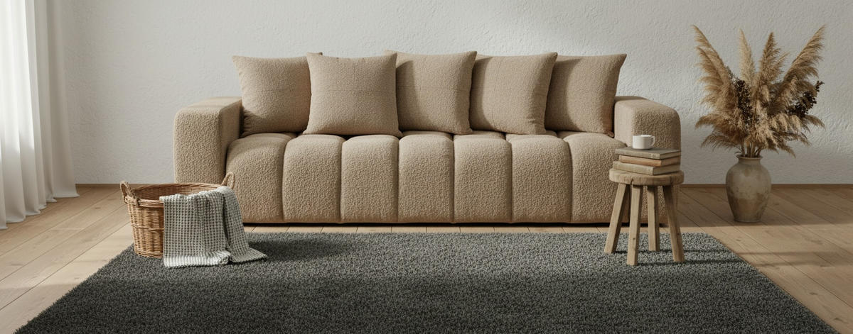 SCHLAFSOFA CLOUD in Struktur, Bouclé Altrosa  - Schwarz/Altrosa, Basics, Kunststoff/Textil (250/86/140cm) - Livetastic
