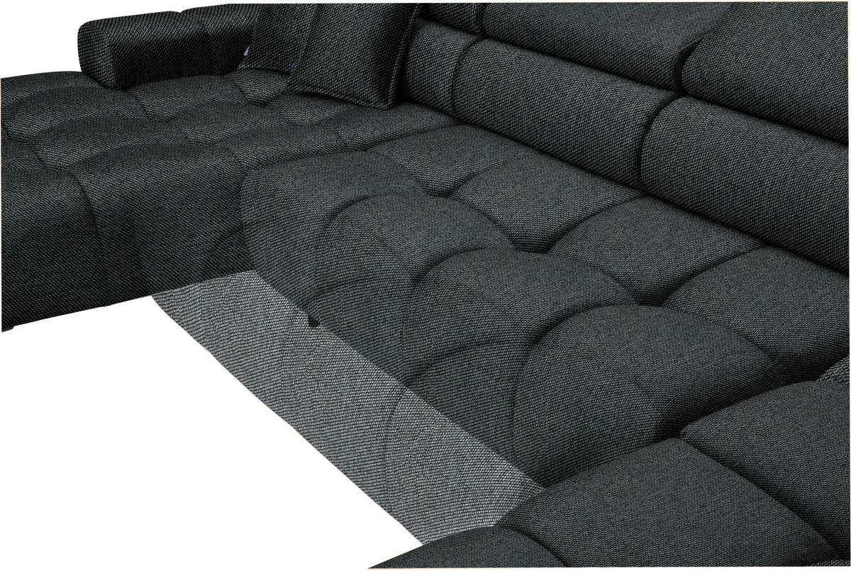WOHNLANDSCHAFT in Webstoff Graphitfarben  - Schwarz/Graphitfarben, Design, Textil/Metall (177/385/216cm) - Welnova