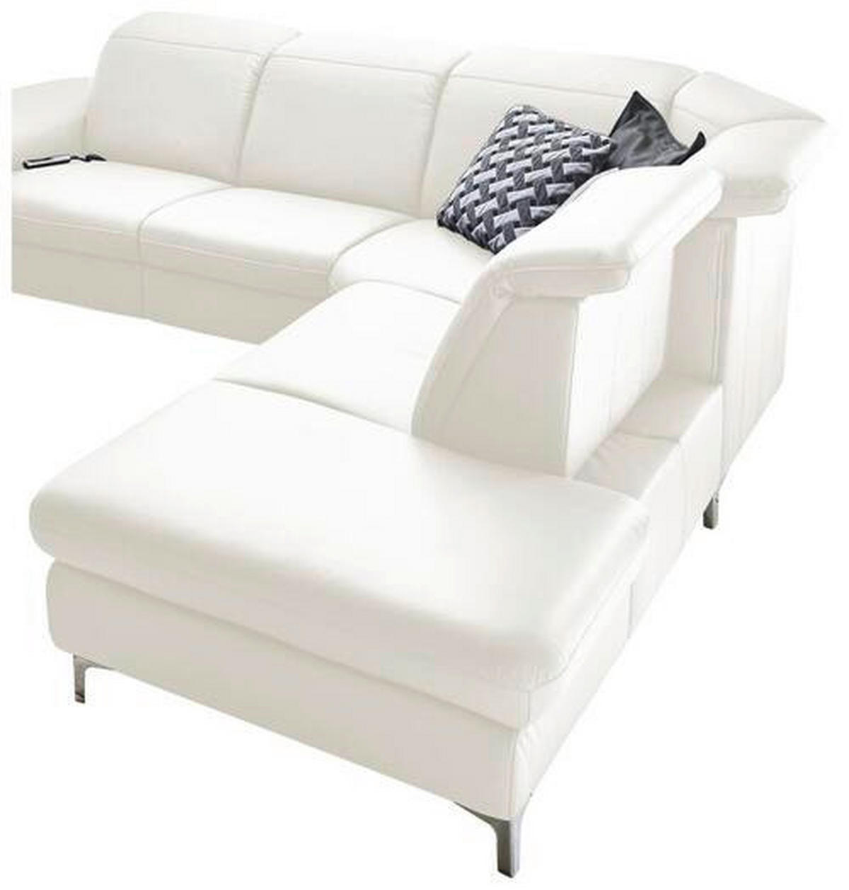 ECKSOFA in Echtleder Weiss  - Weiss/Alufarben, Design, Leder/Metall (242/292cm) - Cantus