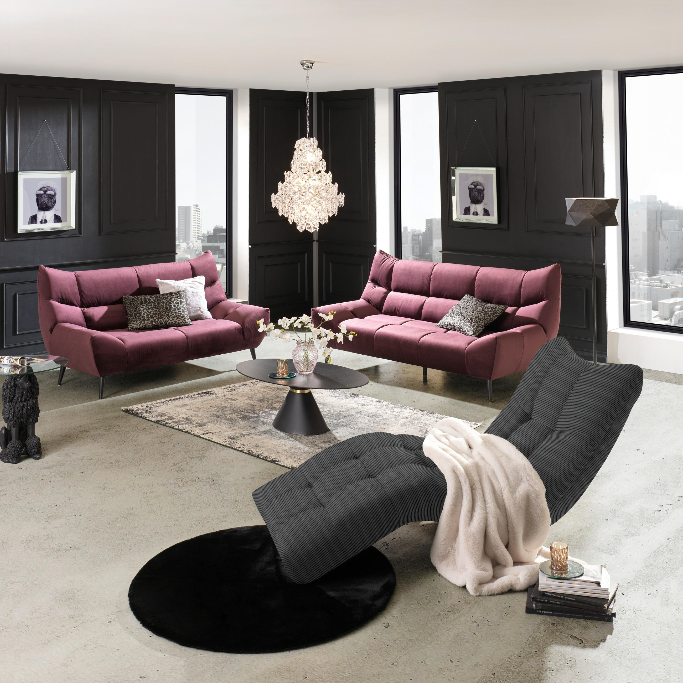 RELAXLIEGE in Cord Dunkelgrau - Dunkelgrau/Schwarz, Design, Textil/Metall (87/93/188cm) - Xora