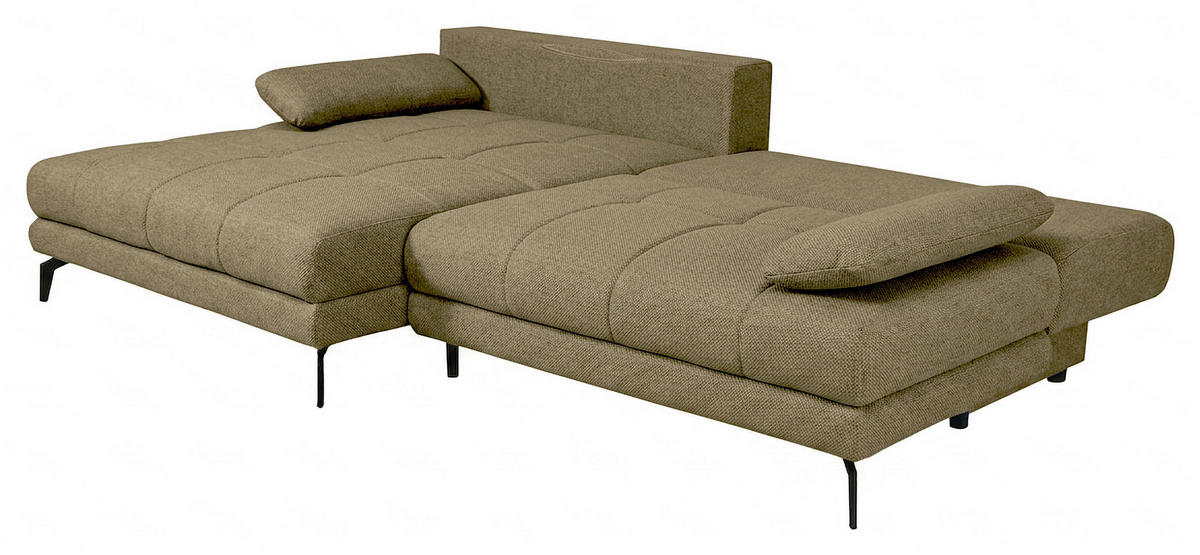 ECKSOFA Olivgrün Struktur Rückenkissen, Bettkasten, Schlaffunktion, Rücken echt, Armteilverstellung, Liegefläche im Originalstoff  - Beige/Schwarz, MODERN, Textil/Metall (181/263cm) - Carryhome