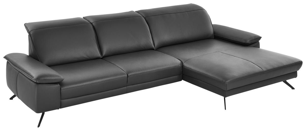 ROHOVÁ SEDACIA SÚPRAVA, koža, antracitová - čierna/antracitová, Design, kov/koža (328/193cm) - Dieter Knoll