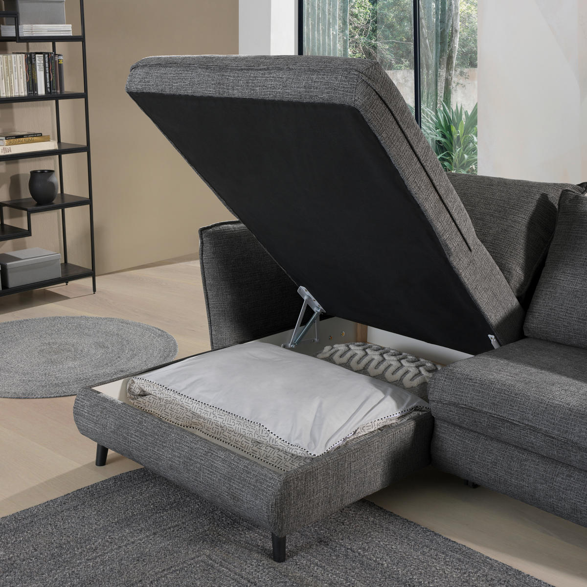 HÖRNSOFFA i struktur antracit  - svart/antracit, Design, trä/textil (245/161cm) - Livetastic
