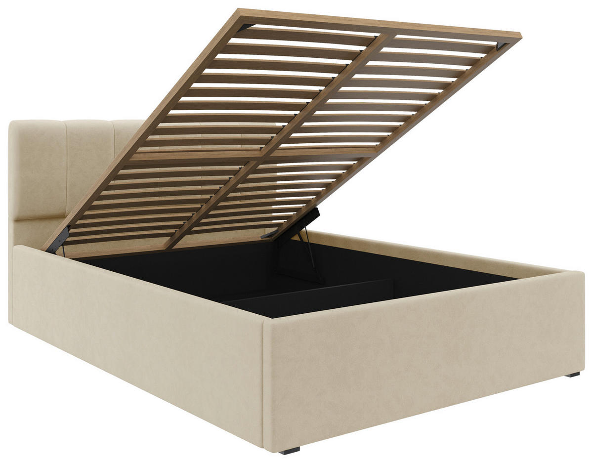 POLSTERBETT 140/200 cm  in Creme  - Creme/Schwarz, Design, Holz/Kunststoff (140/200cm) - Stylife