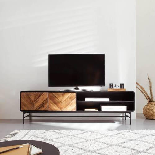 TV-BÄNK 180/52/40 cm  - svart/ekfärgad, Modern, metall/trämaterial (180/52/40cm) - MID.YOU
