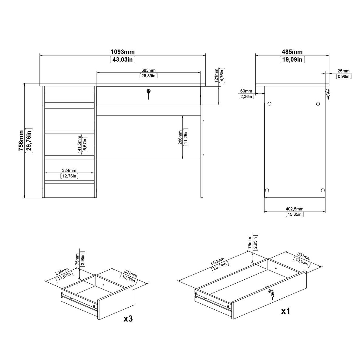 SCHREIBTISCH 109,3/48,5/75,6 cm  in Eichefarben  - Eichefarben, MODERN, Holzwerkstoff (109,3/48,5/75,6cm) - MID.YOU