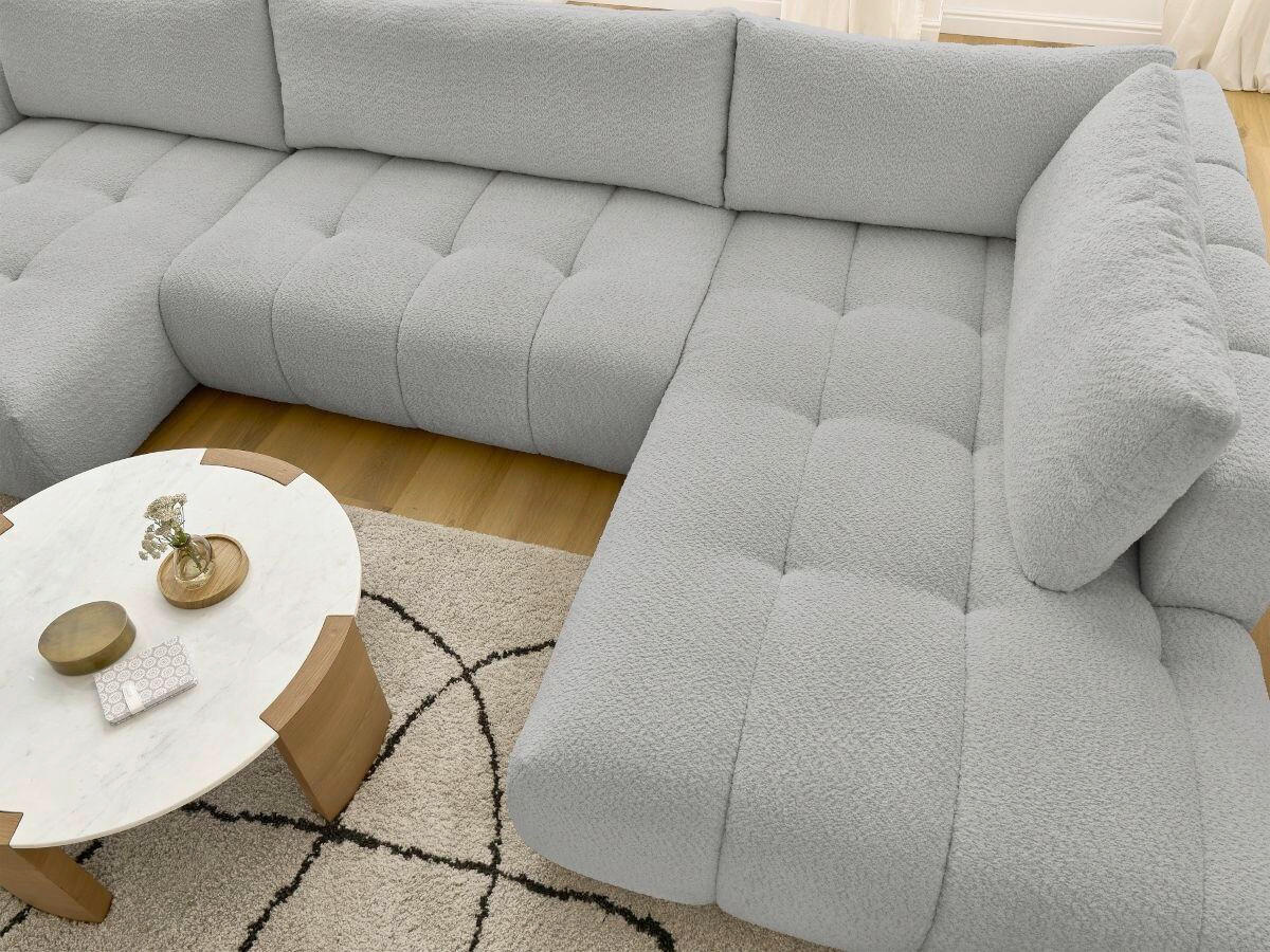 WOHNLANDSCHAFT  FUJI  Hellgrau Bouclé  - Hellgrau/Schwarz, MODERN, Kunststoff/Textil (160/377/204cm)