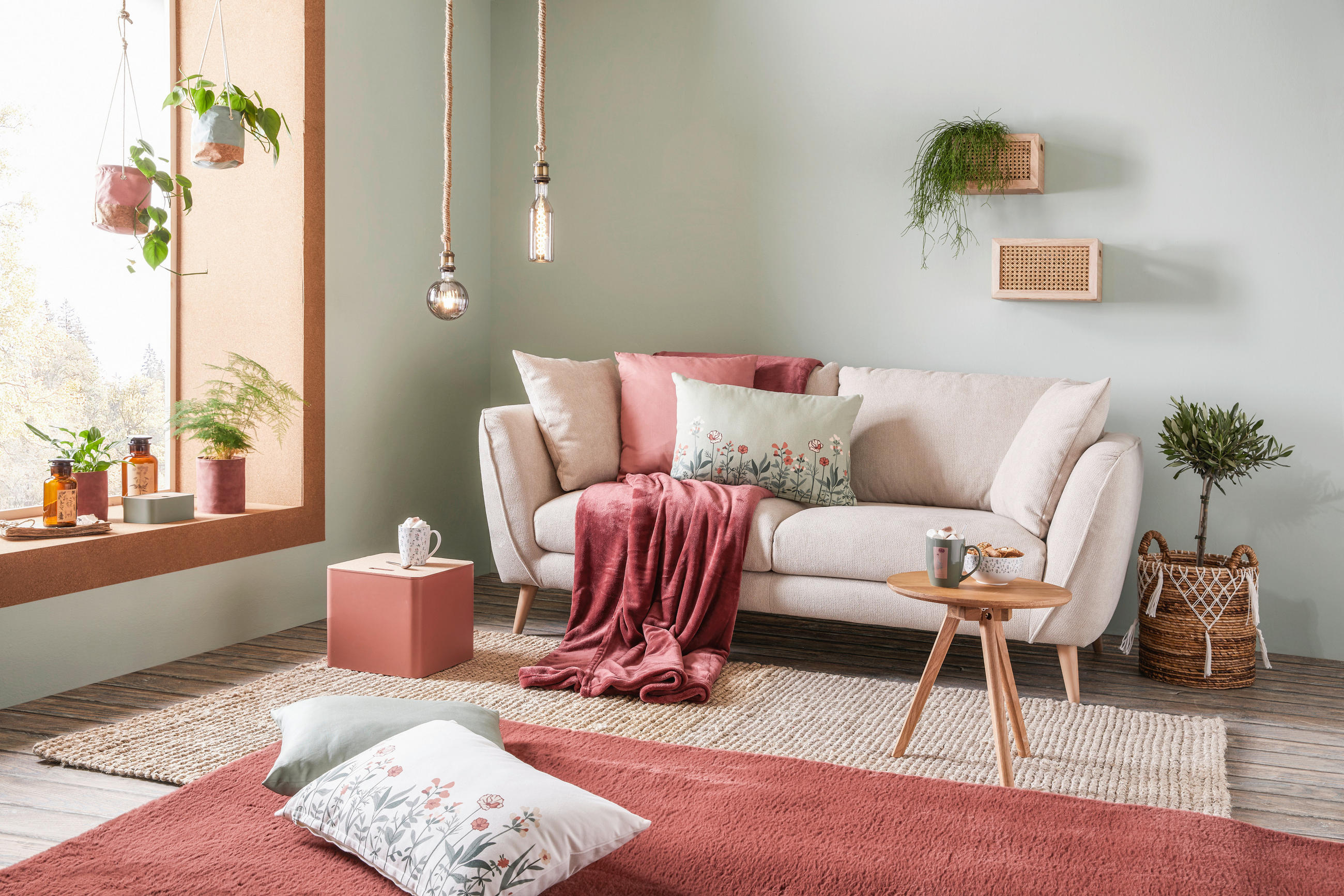 2-SITS SOFFA i textil beige  - beige/naturfärgad, Romantik / Lanthus, textil (190/70/47/97cm) - MID.YOU