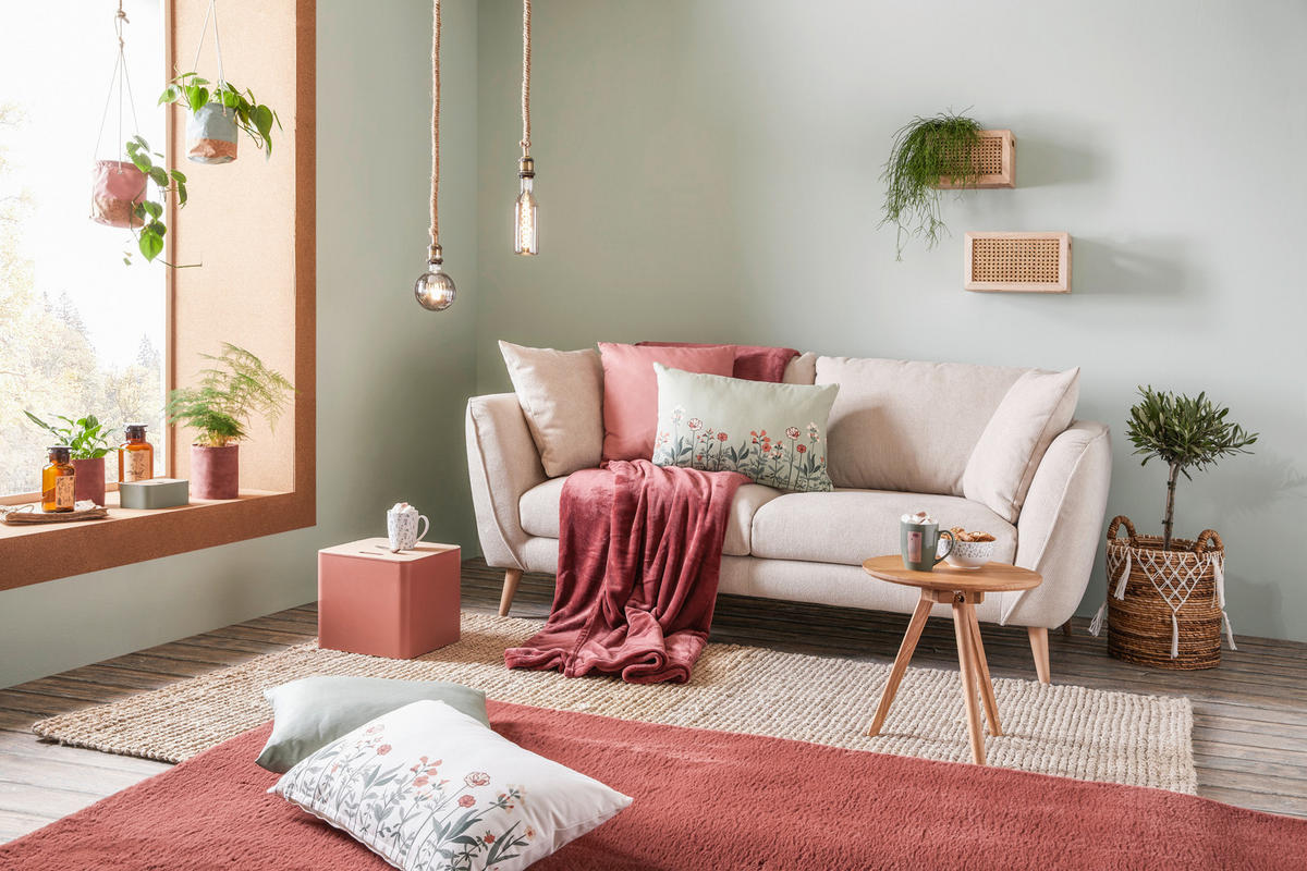 2-SITS SOFFA i textil beige  - beige/naturfärgad, Romantik / Lanthus, textil (190/70/47/97cm) - MID.YOU