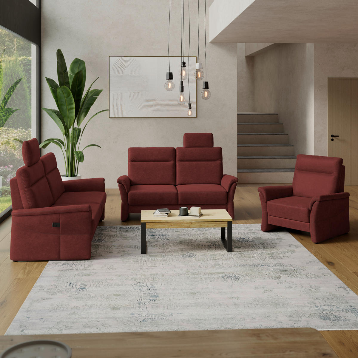 2,5-SITZER Mikrofaser Rotbraun  - Rotbraun/Schwarz, Konventionell, Kunststoff/Textil (170/99/91cm) - Elegando