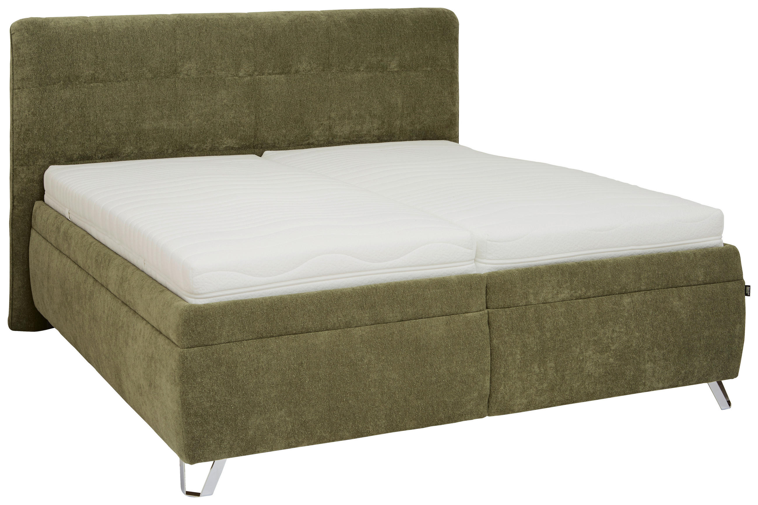 POLSTERBETT Matratze, Lattenrost, Bettkasten 180/200 cm  in Olivgrün  - Chromfarben/Weiß, KONVENTIONELL, Holz/Textil (180/200cm) - Dieter Knoll