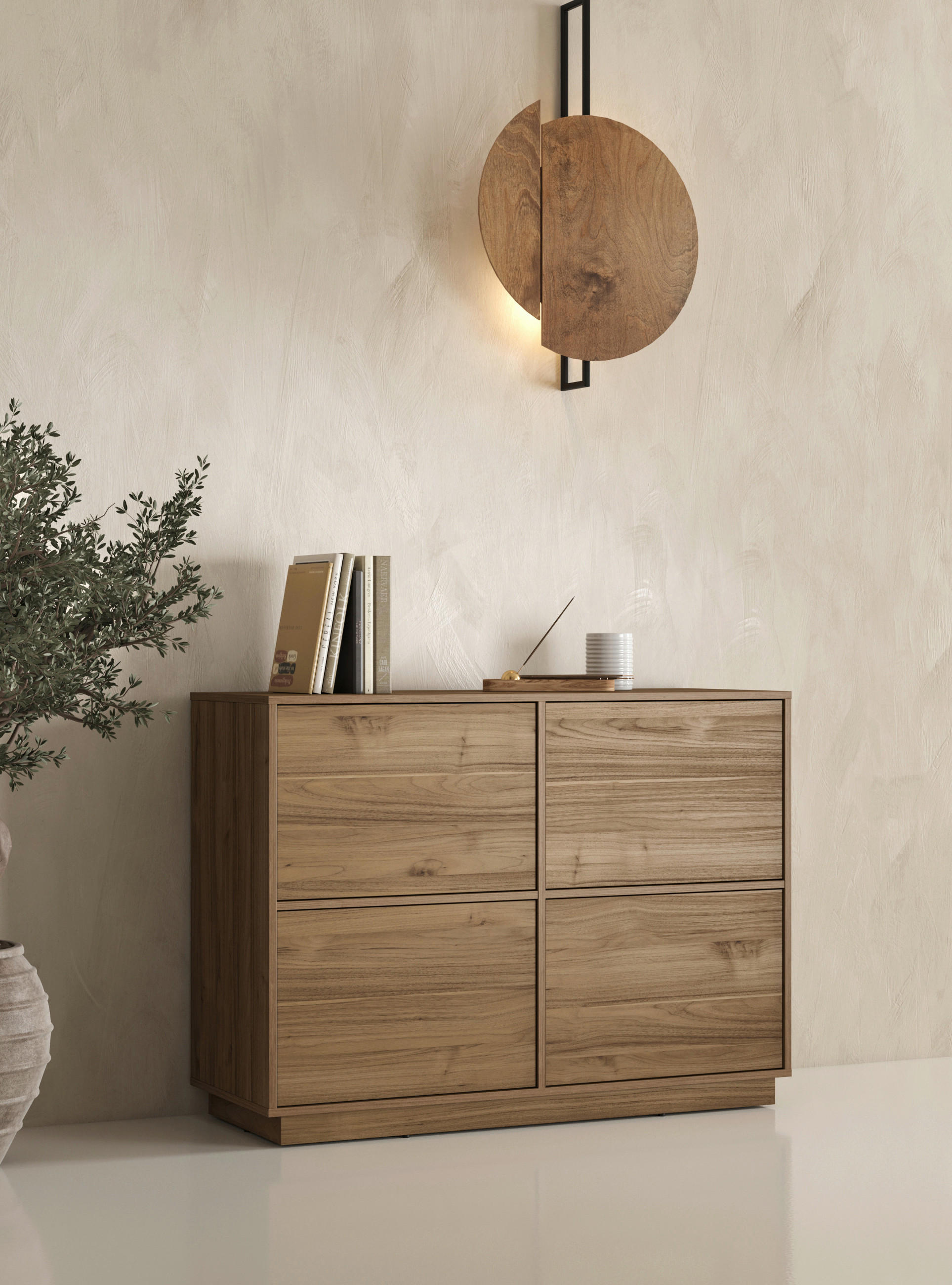 SIDEBOARD Japandi  in 111/82,5/41,5 cm  - Nussbaumfarben, Design, Holzwerkstoff (111/82,5/41,5cm) - MID.YOU