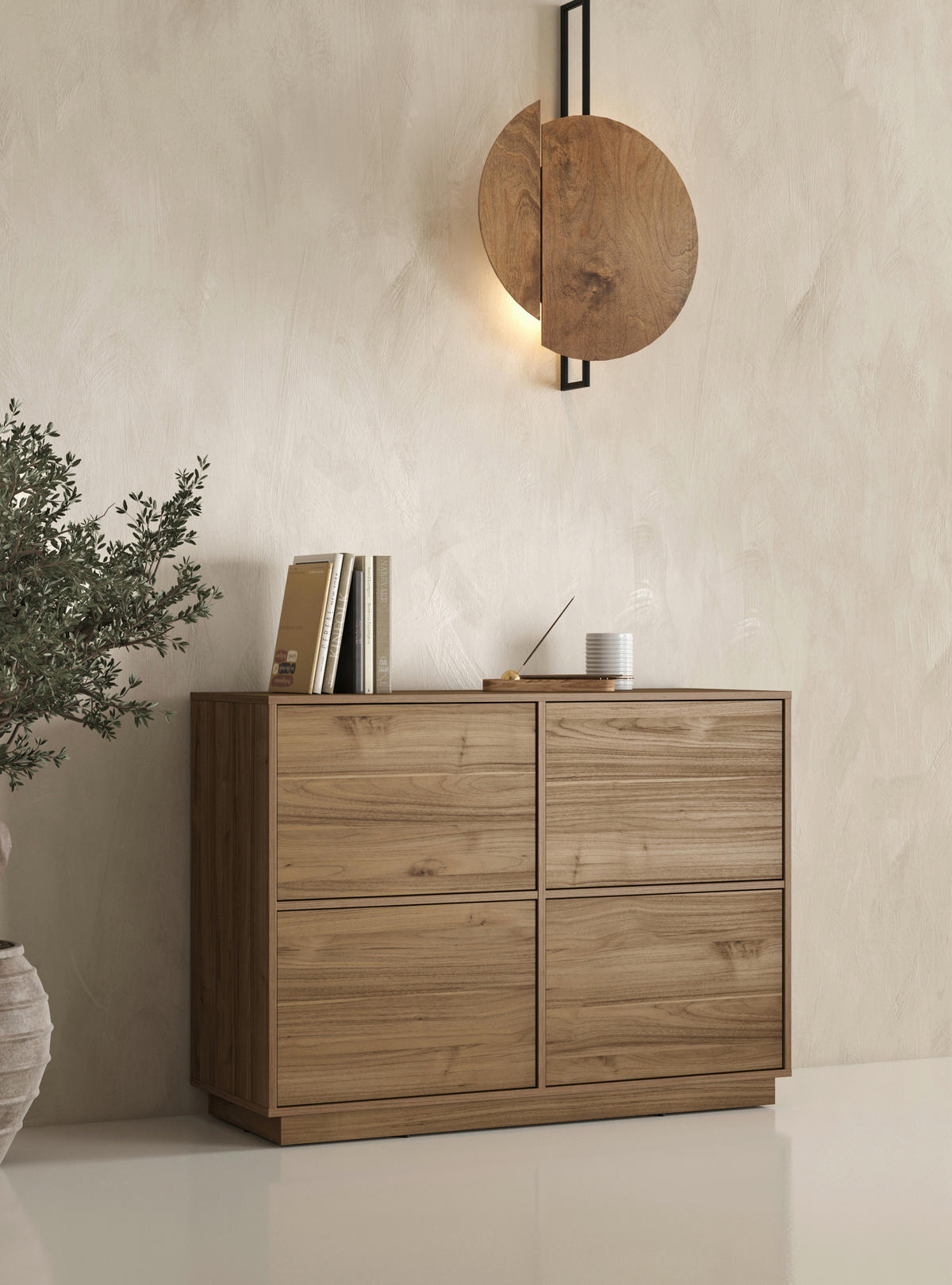 SIDEBOARD Japandi  in 111/82,5/41,5 cm  - Nussbaumfarben, Design, Holzwerkstoff (111/82,5/41,5cm) - MID.YOU