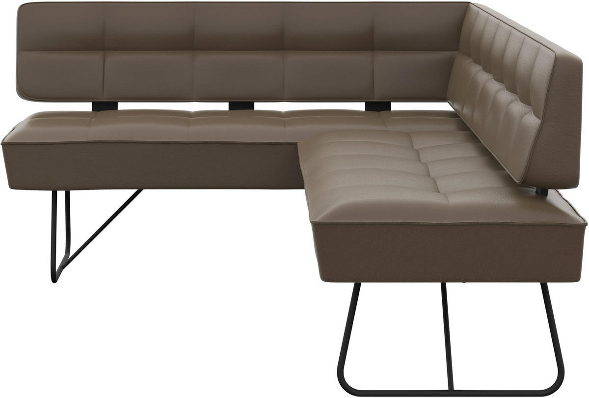 ECKBANK 165/207 cm Echtleder Grau   - Schwarz/Grau, Design, Leder/Metall (165/207cm) - Moderano